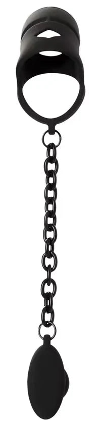 Cage à bite en velours noir avec plug anal