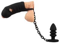 Cage à bite en velours noir avec plug anal