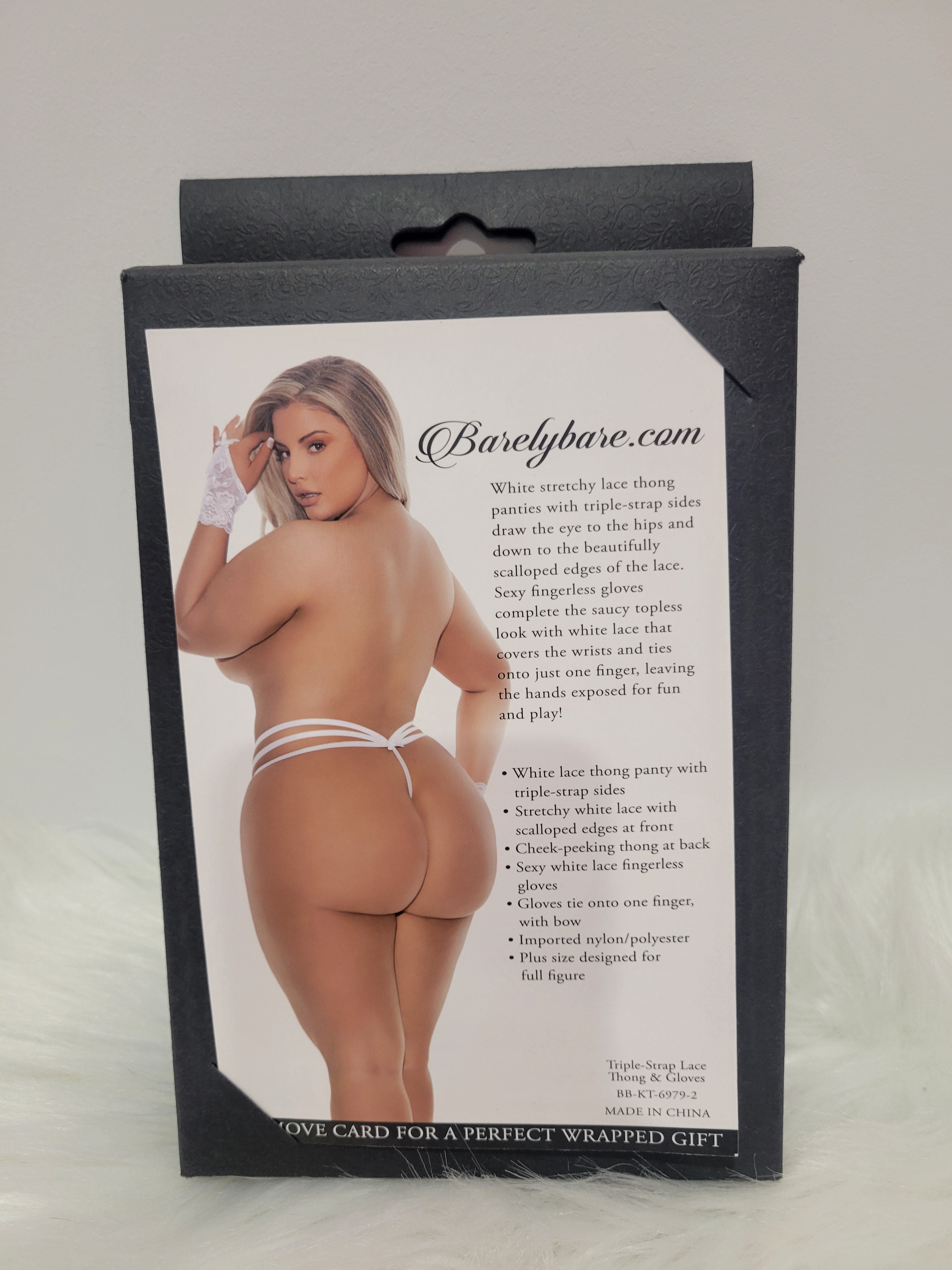 Barely Bare- Triple-strap lace thong and gloves
