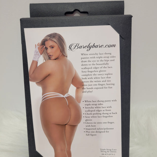 Barely Bare- Triple-strap lace thong and gloves