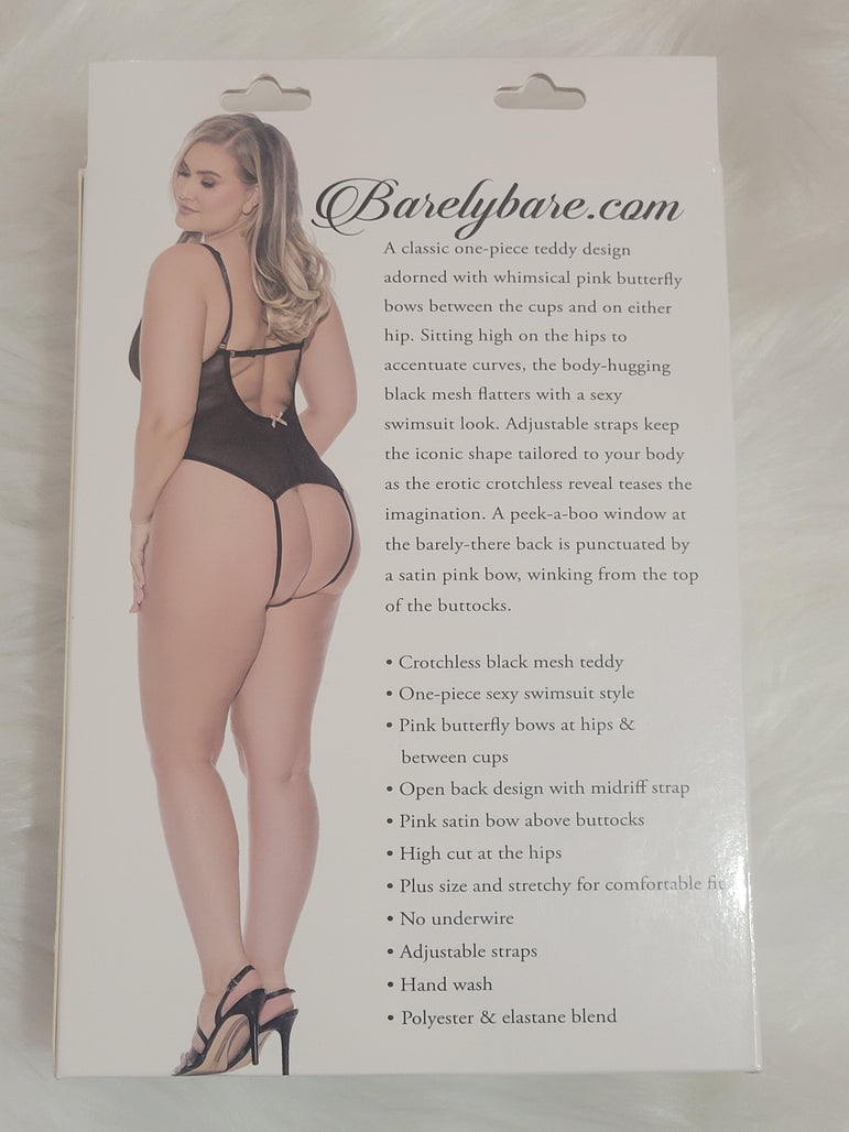 Barely Bare- Cratchless mesh teddy black- Plus size