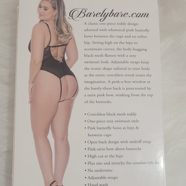 Barely Bare- Cratchless mesh teddy black- Plus size