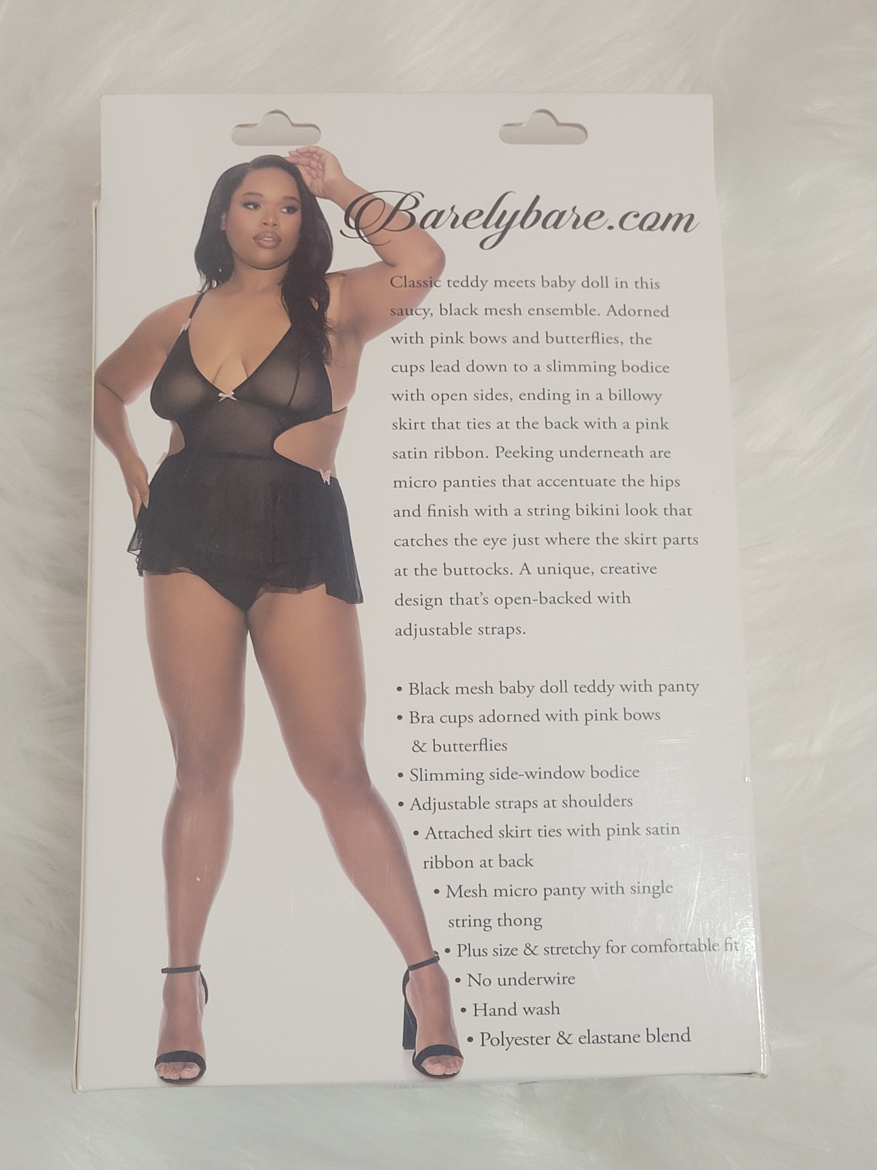 Barely Bare- Tie black baby doll teddy & thong- Plus size
