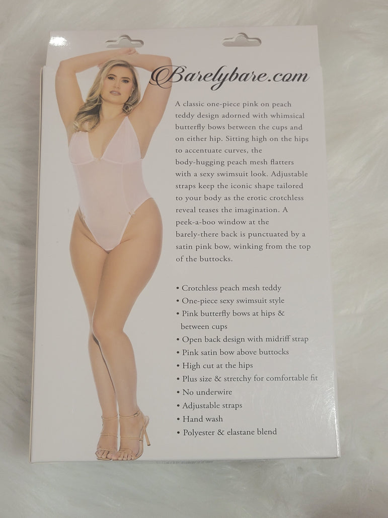 Barely Bare- Cratchless mesh teddy peach- Plus size
