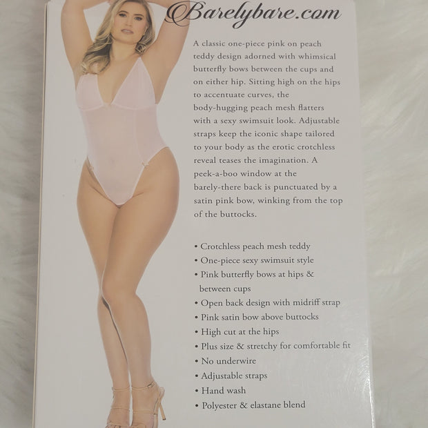 Barely Bare- Cratchless mesh teddy peach- Plus size