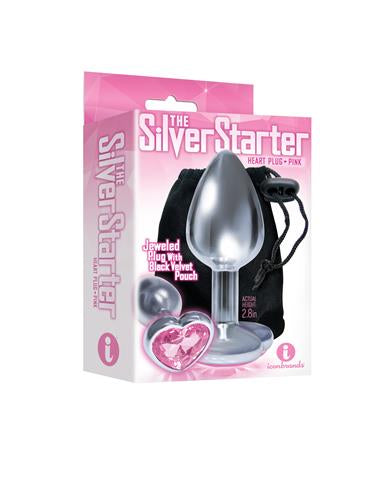 Silver Starter Bejeweled Heart Steel Plug - Pink