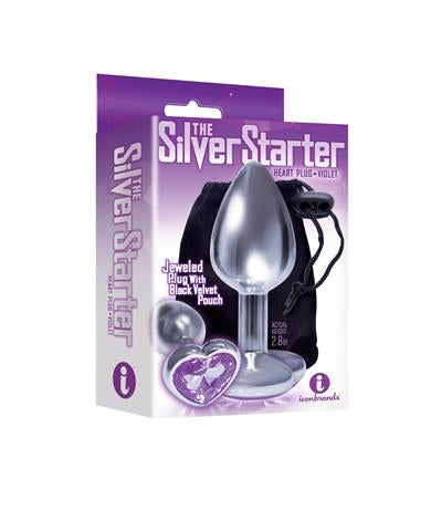 Silver Starter Heart Bejeweled Steel Plug - Violet