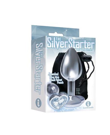 Silver Starter Heart Bejeweled Steel Plug - Silver