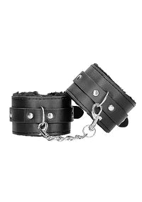 Menottes en cuir reconstitué pelucheux - Avec sangles réglables noires
