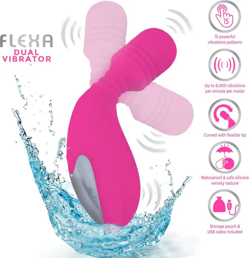 Vibromasseur double étanche en silicone Dualv-19-Amz Flexa de Doctor Love, rose