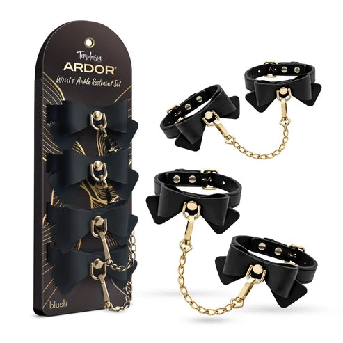 Temptasia® Ardor® - Menottes et entraves pour poignets et chevilles - Noires avec nœud