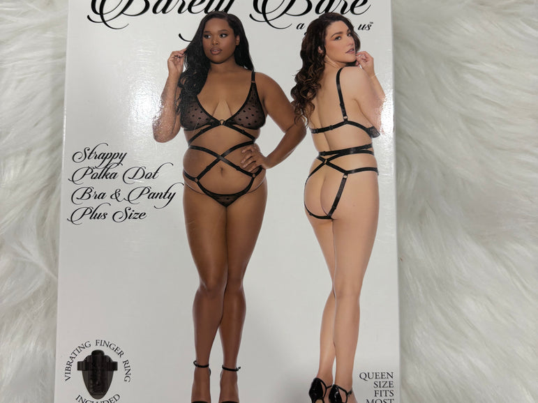 Barely Bare- Strappy polka dot bra & panty- Plus size