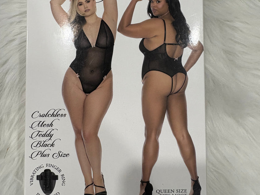 Barely Bare- Cratchless mesh teddy black- Plus size