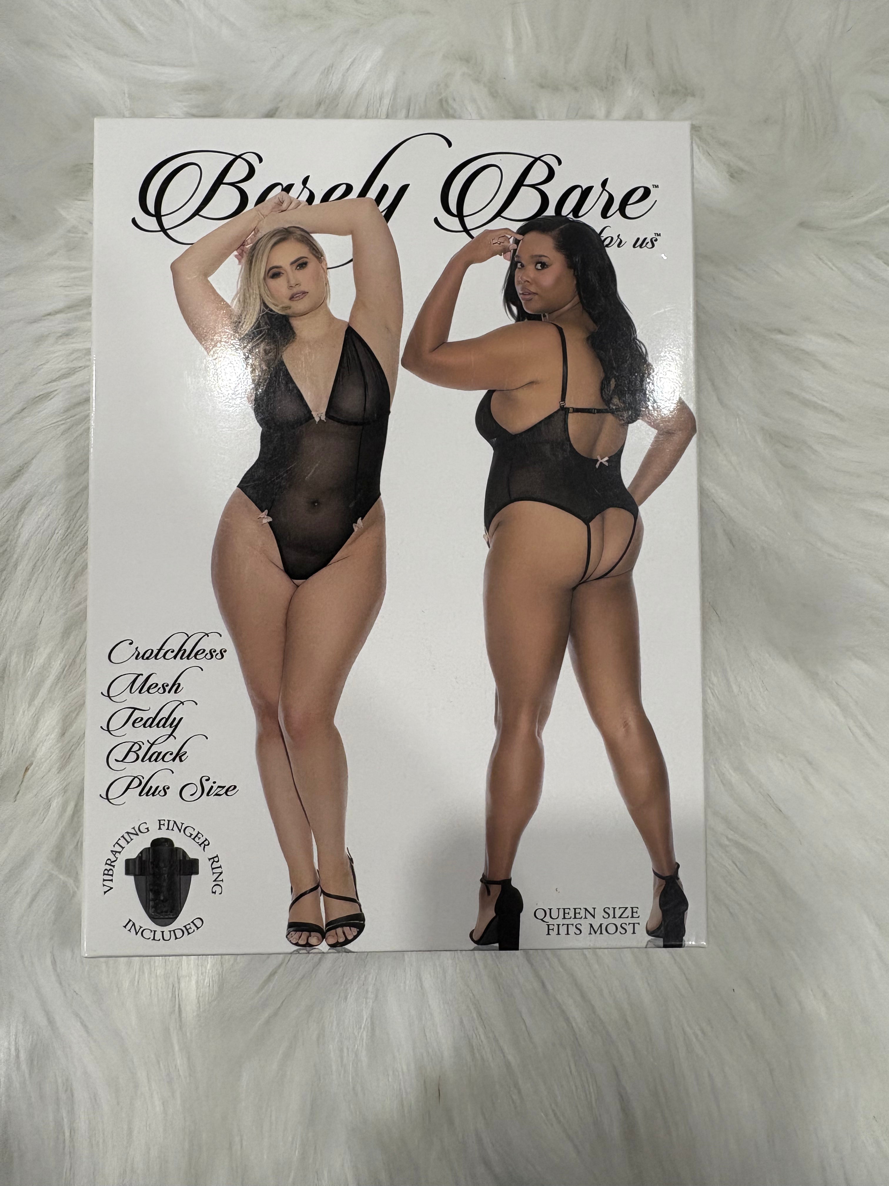 Barely Bare- Cratchless mesh teddy black- Plus size