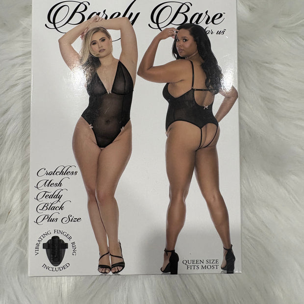 Barely Bare- Cratchless mesh teddy black- Plus size