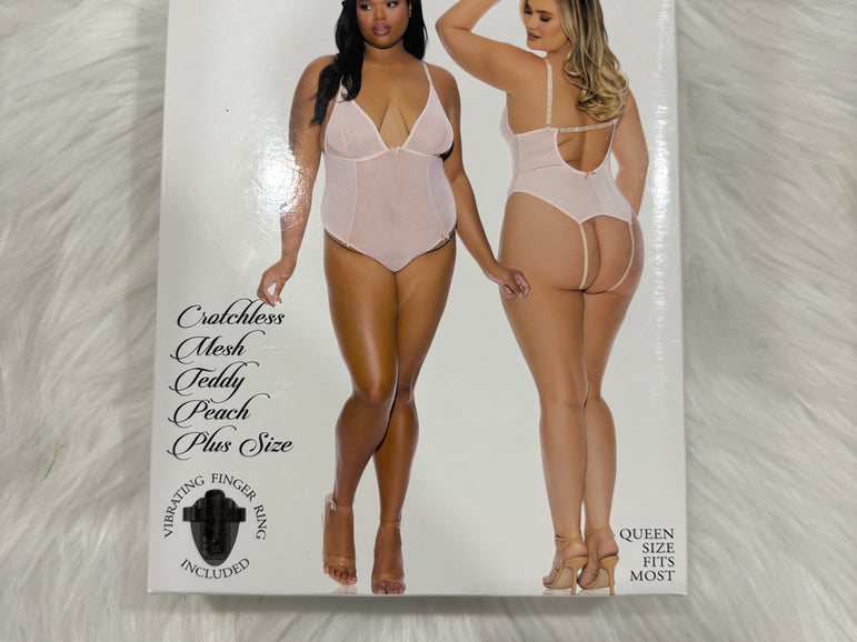 Barely Bare- Cratchless mesh teddy peach- Plus size
