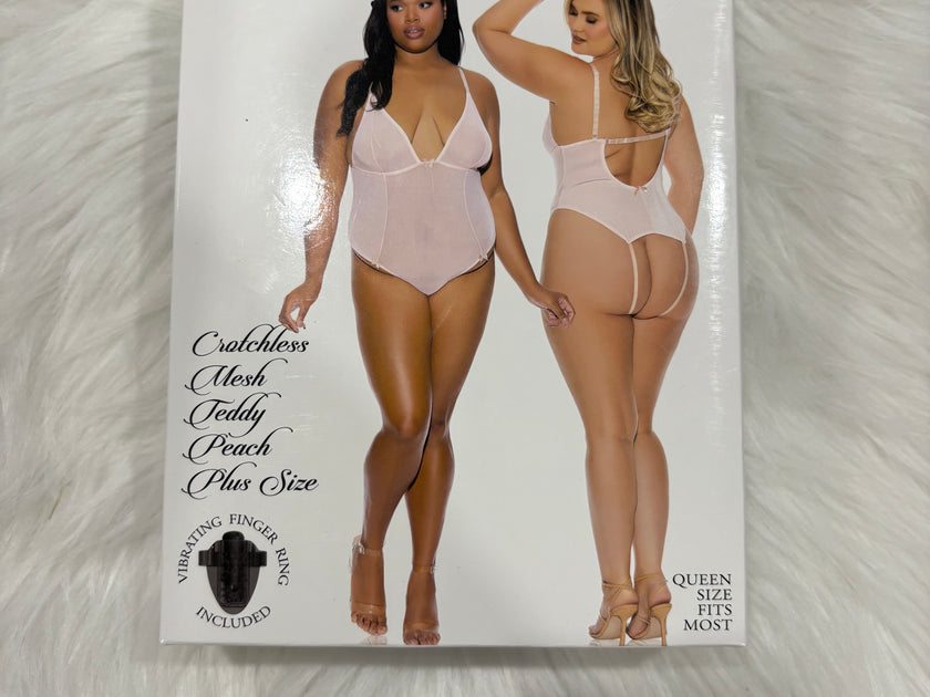 Barely Bare- Cratchless mesh teddy peach- Plus size