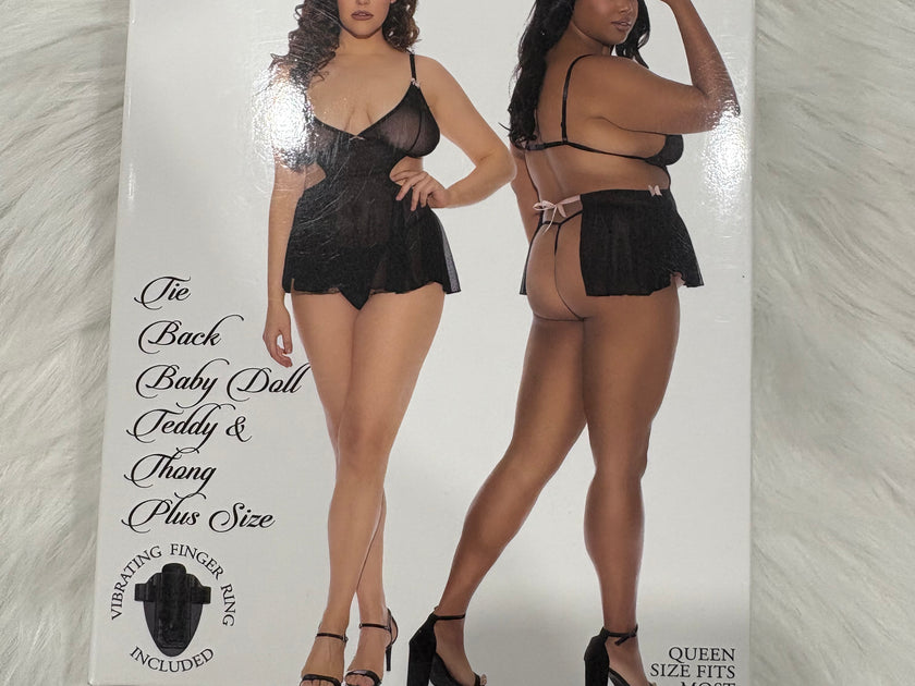 Barely Bare- Tie black baby doll teddy & thong- Plus size