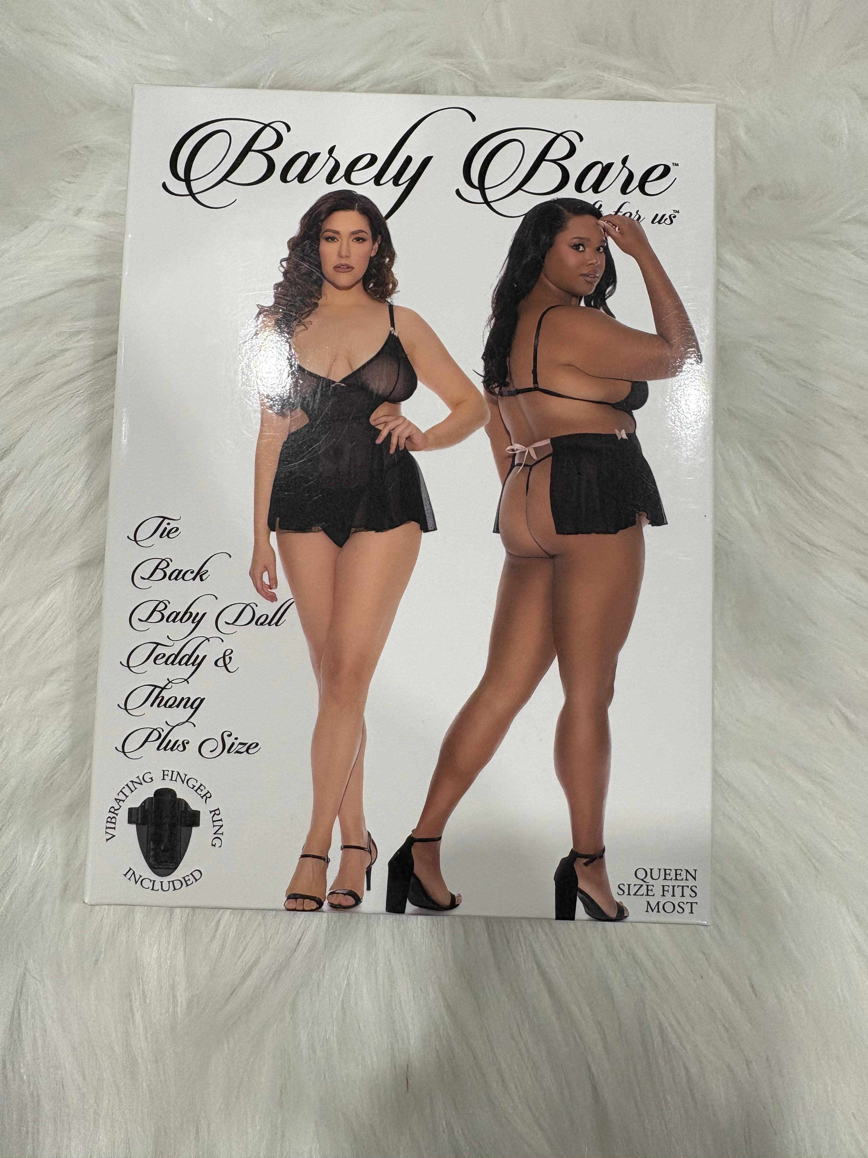 Barely Bare- Tie black baby doll teddy & thong- Plus size