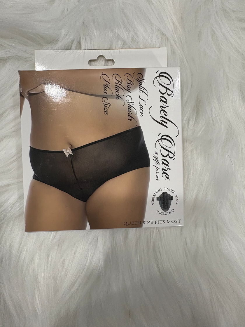 Barely Bare- Split lace boy shorts Black- Plus size