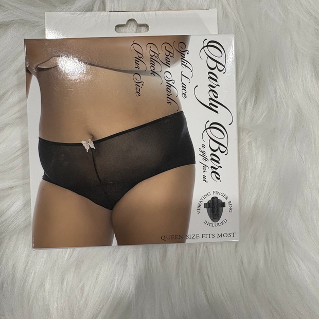 Barely Bare- Split lace boy shorts Black- Plus size