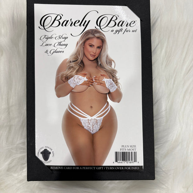 Barely Bare- Triple-strap lace thong and gloves