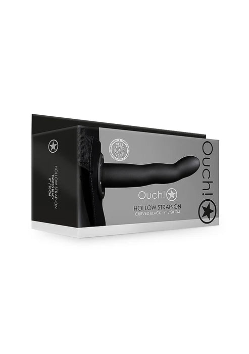 Aïe ! Strap-on incurvé et creux - 20 cm, noir