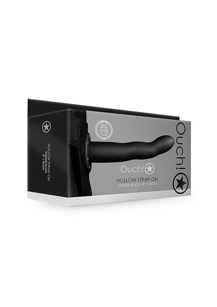 Aïe ! Strap-on incurvé et creux - 20 cm, noir