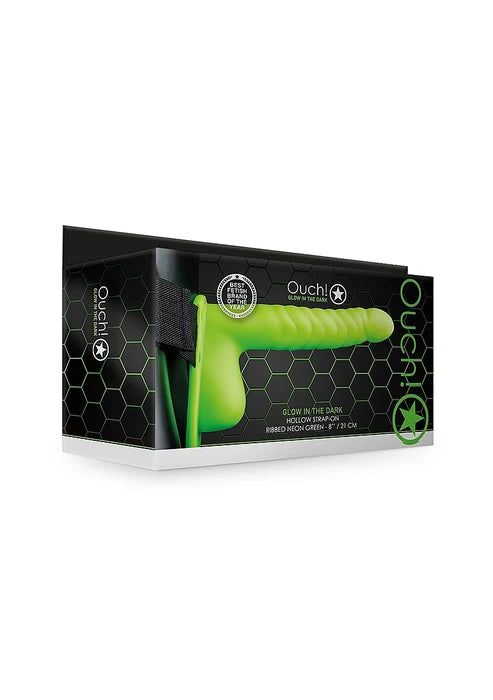 Aïe ! Godemiché nervuré et creux avec boules - 21 cm - Phosphorescent