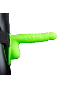 Aïe ! Godemiché nervuré et creux avec boules - 21 cm - Phosphorescent