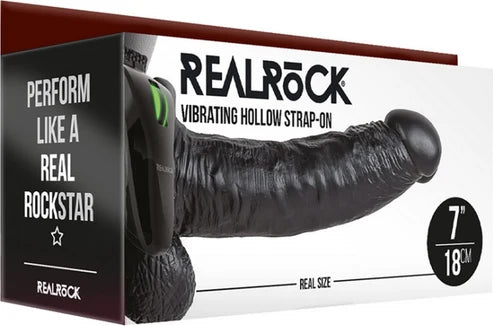 Shots - RealRock Vibrateur Creux à Sangles avec Boules - 18 cm noir
