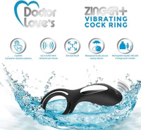 Anneau pénien vibrant et rechargeable Doctor Love Zinger + avec télécommande - Noir