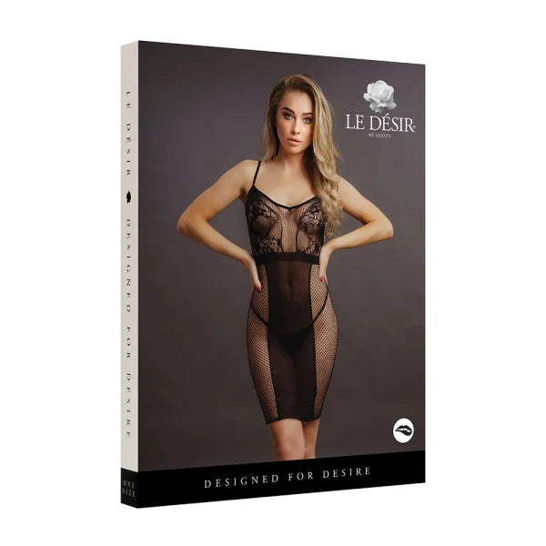 Knee-Length Lace & Fishnet Dress