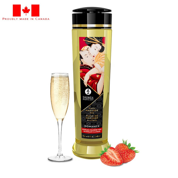 Shunga 8 oz Erotic Massage Oil Sparkling Strawberry Wine