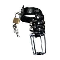 Cage à pénis en cuir et en acier