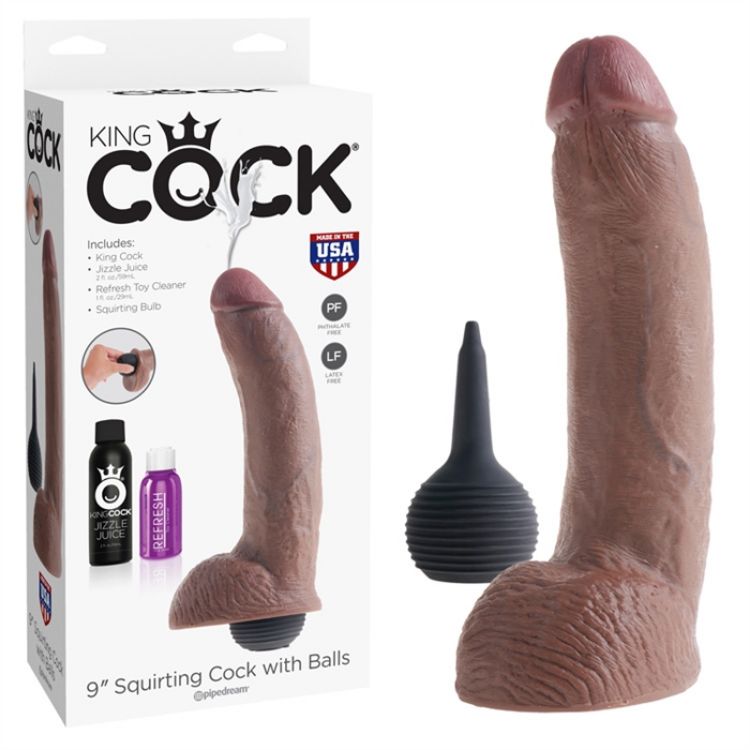 Image de KING COCK 9" SQUIRTING COCK W/ BALLS BROWN